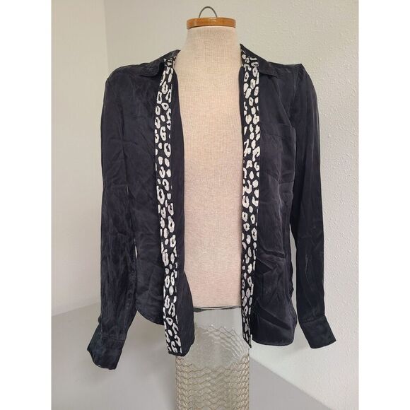 Vtg Robbie Bee 100% Silk Black Button Shirt Quiet Luxury Witchy Whimsygoth LARGE - Picture 5 of 8